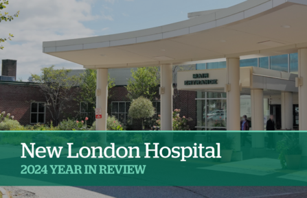 text over image of New London Hospital reads: New London Hospital 2024 Year in Review 